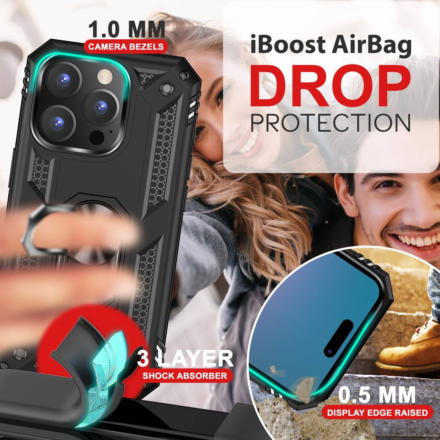 NALIA Military-Style Ringhülle für iPhone 16 Pro Max, Extrem Schutz Handyhülle, Hardcase Hülle mit 360° Ring Schwarz-1
