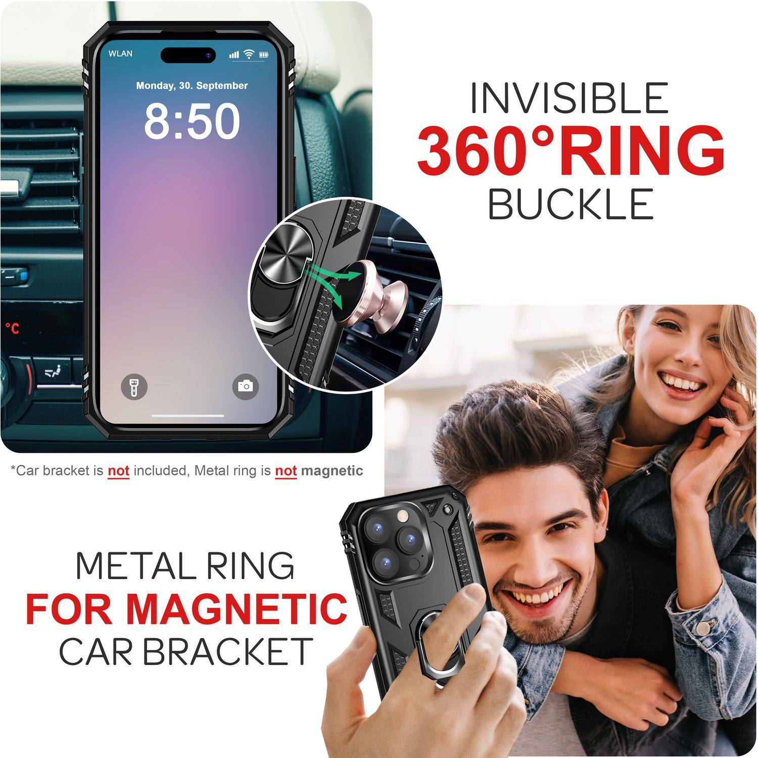 NALIA Military-Style Ringhülle für iPhone 16 Pro Max, Extrem Schutz Handyhülle, Hardcase Hülle mit 360° Ring Schwarz-4