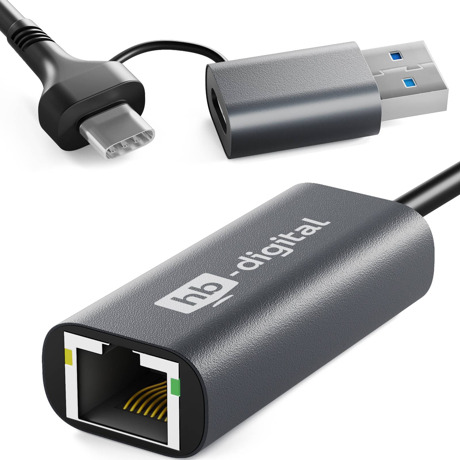 hb-digital USB-C auf Ethernet Adapter mit USB 3.0-3