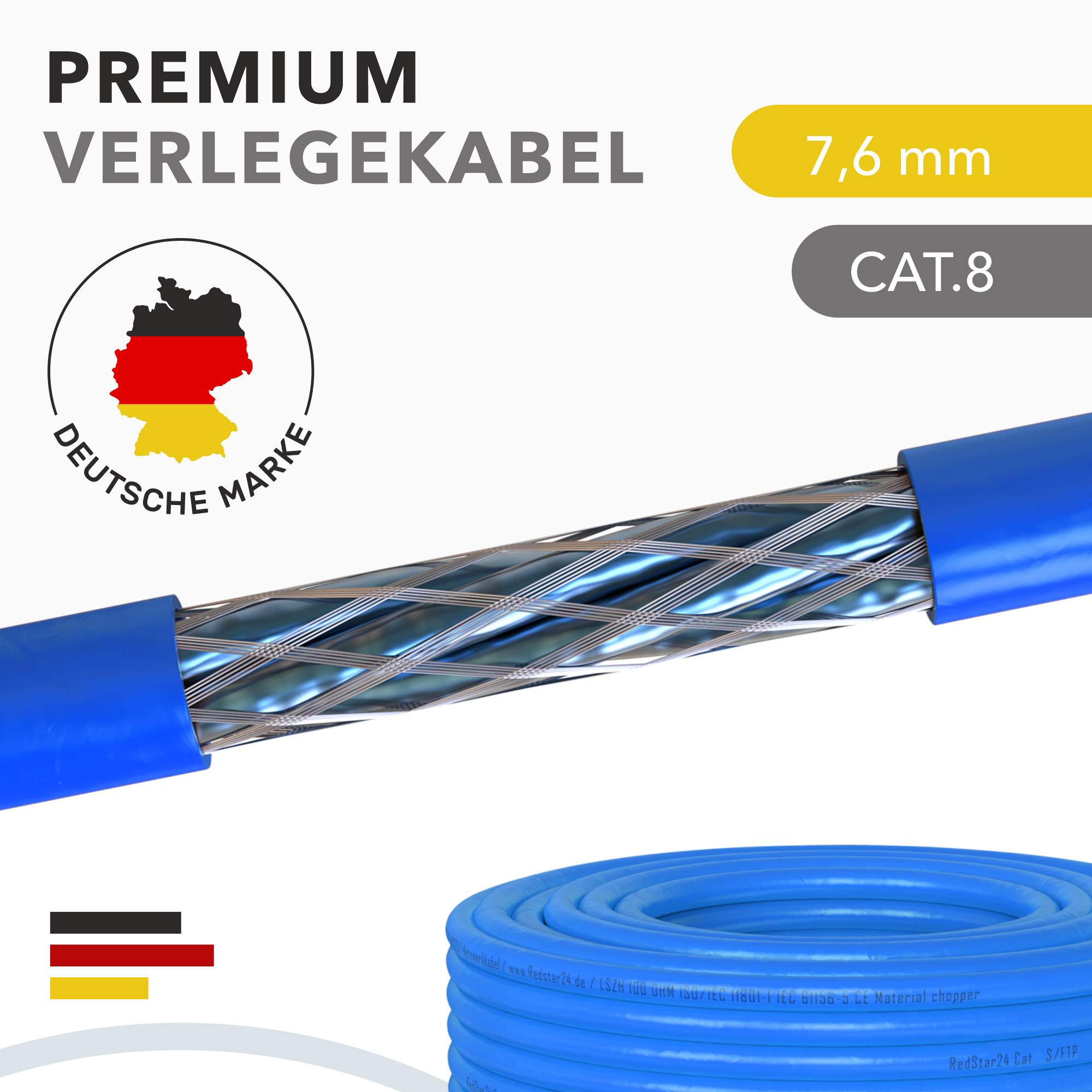 Cat.8 Netzwerkkabel Verlegekabel 2000 MHz S/FTP 100 m Spule PIMF Blau-1