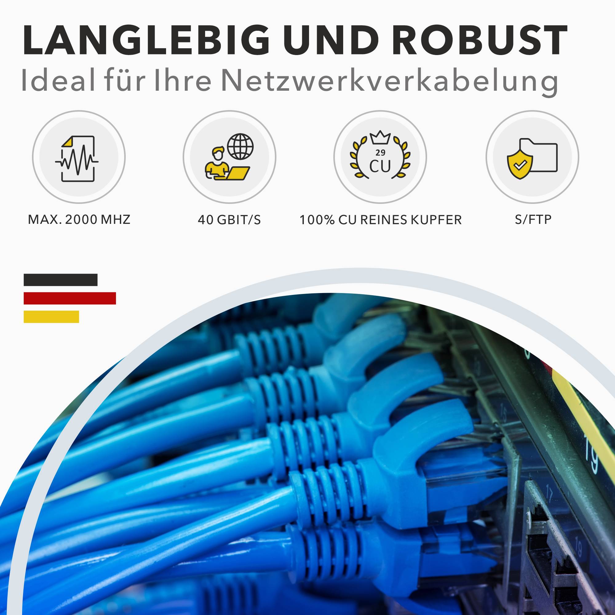 Cat.8 Netzwerkkabel Verlegekabel 2000 MHz S/FTP 100 m Spule PIMF Blau-2