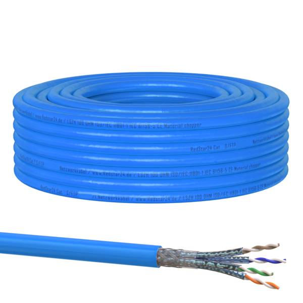 Cat.8 Netzwerkkabel Verlegekabel 2000 MHz S/FTP 50 m Rolle PIMF Blau