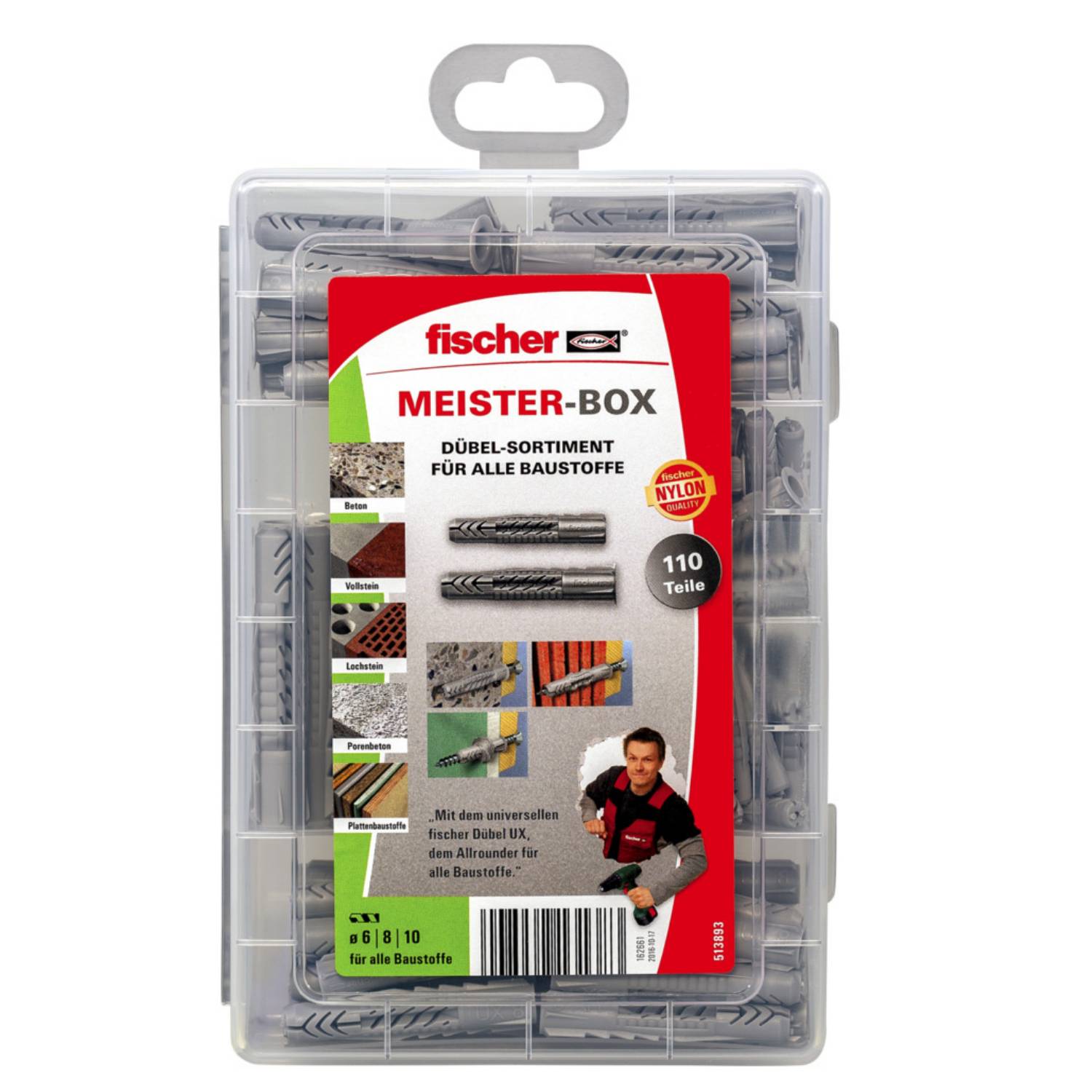 fischer MEISTER-BOX UX/UX R, Spreizdübel, Beton, Metall, Kunststoff, Grau, 110 Stück(e), Box-1