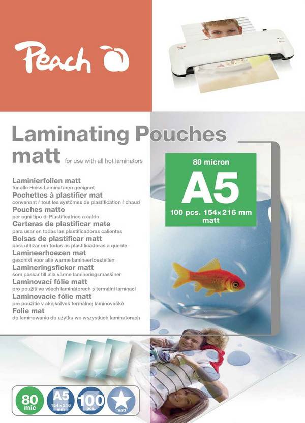 Peach Laminierfolie A5 | 80 mic | 100 St. | matt | beschreibbar | Premiumqualität für beste