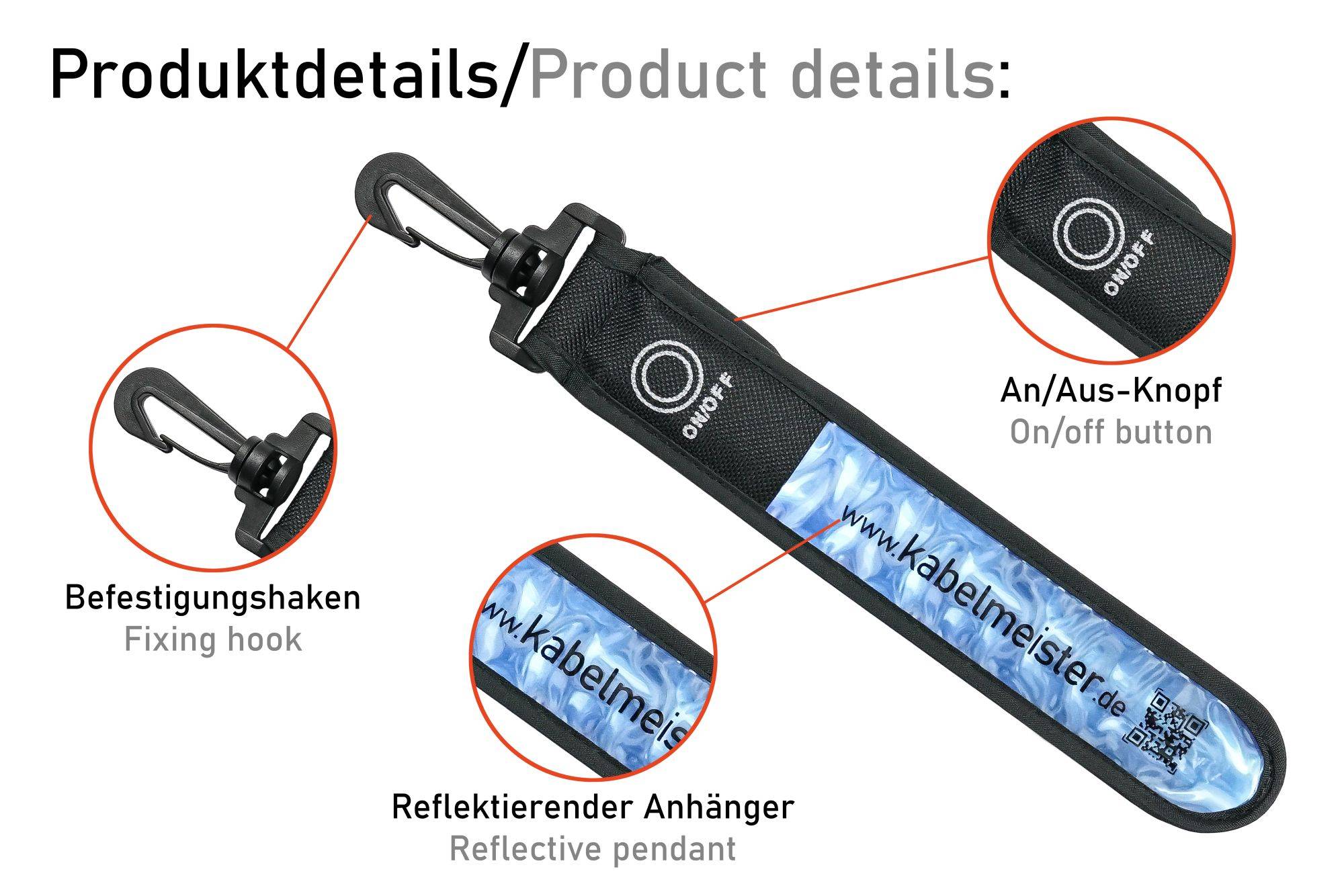 LED-Leuchtband / Blinklicht mit Befestigungshaken, reflektierend, blau-6