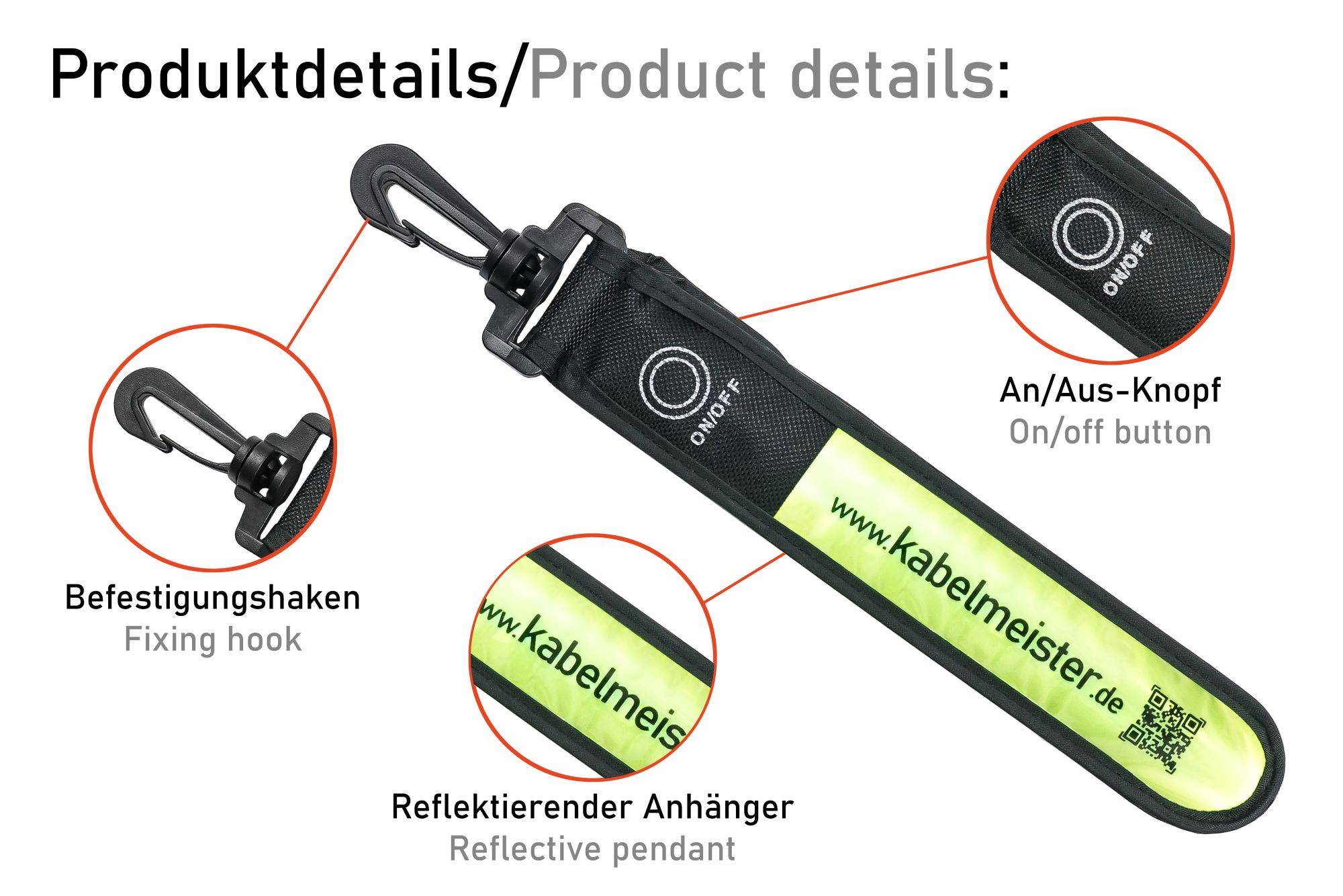 LED-Leuchtband / Blinklicht mit Befestigungshaken, reflektierend, grün/gelb - 3er Set-6