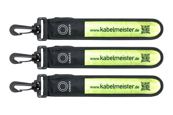 LED-Leuchtband / Blinklicht mit Befestigungshaken, reflektierend, grün/gelb - 3er Set