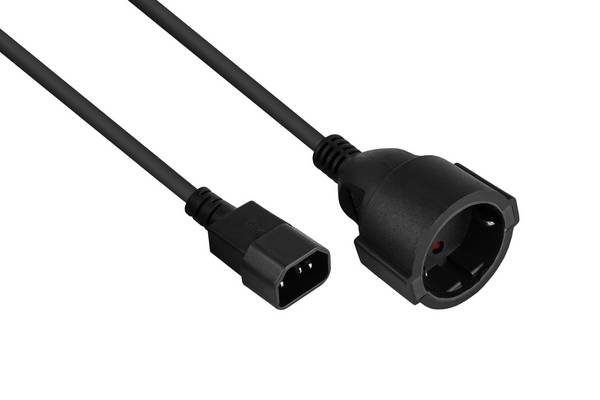 Netzkabel / Adapterkabel USV, Kaltgeräte-Stecker C14 (gerade) an Schutzkontakt-Buchse Typ F (gerade), schwarz, 0,75mm²