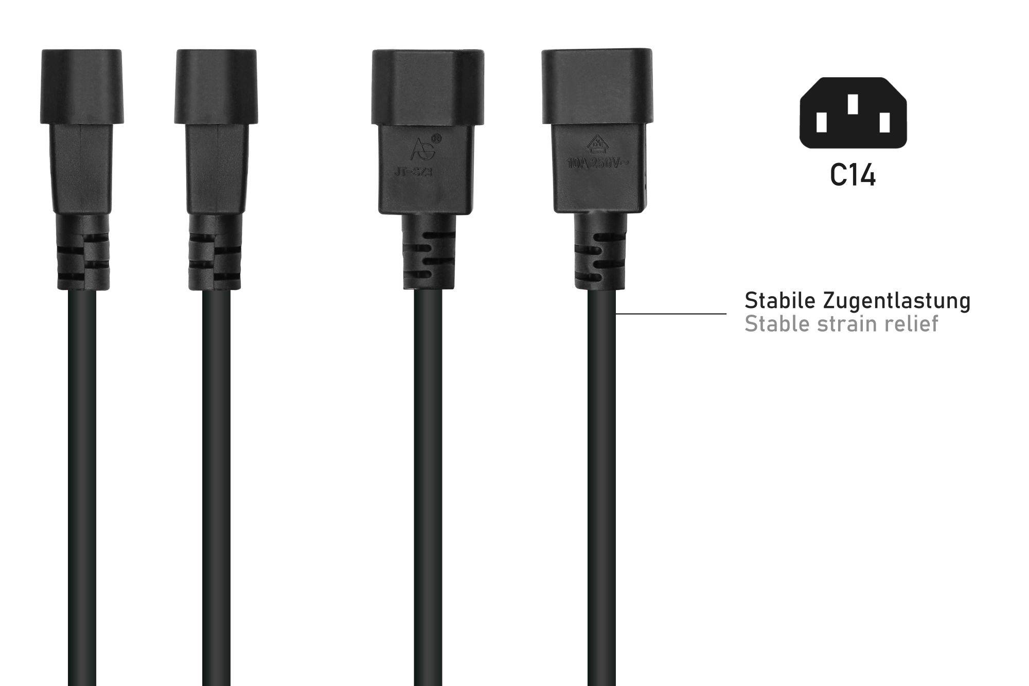 Netzkabel / Adapterkabel USV, Kaltgeräte-Stecker C14 (gerade) an Schutzkontakt-Buchse Typ F (gerade), schwarz, 0,75mm²-2