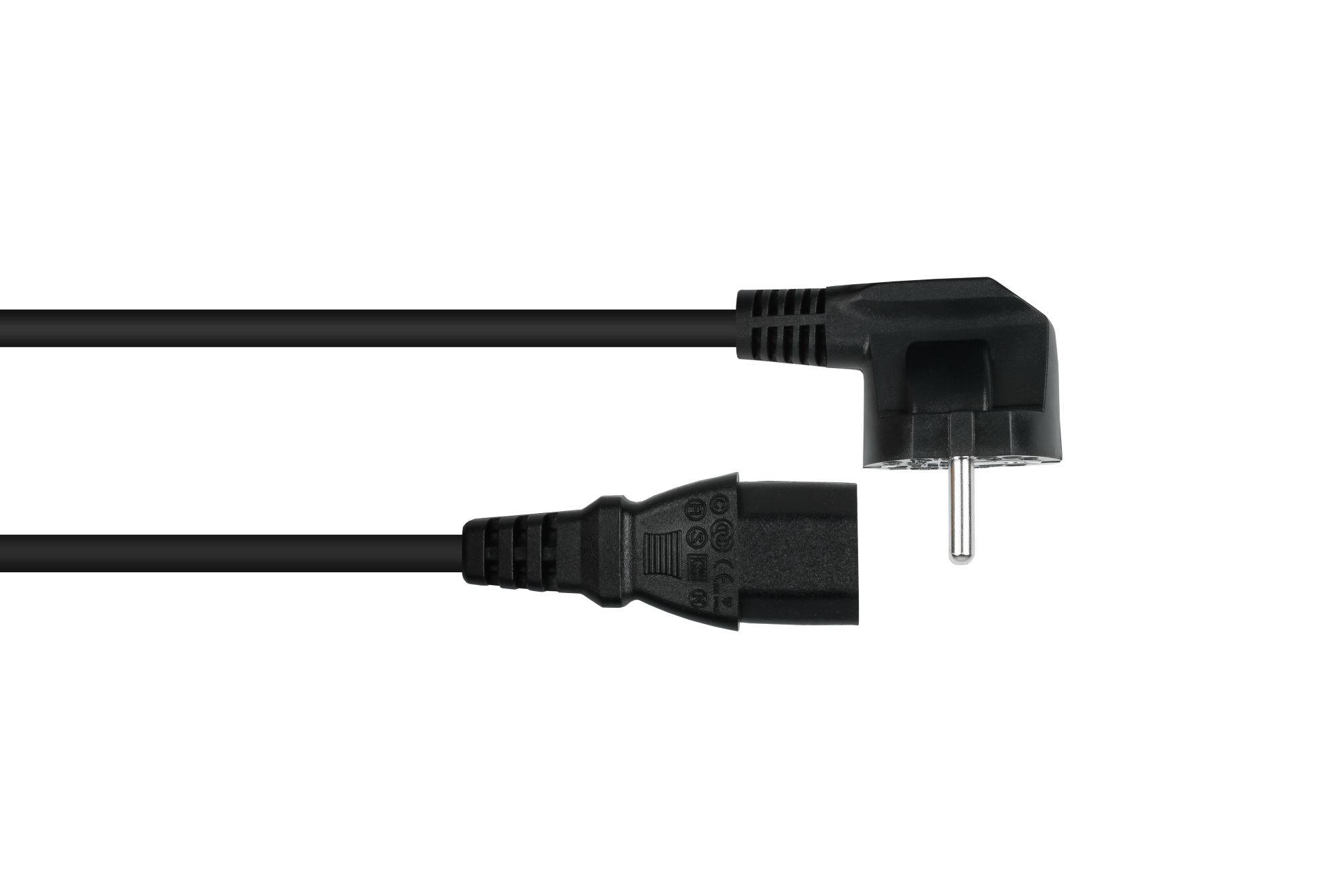 Netzkabel Schutzkontakt-Stecker Typ E+F (CEE 7/7, gewinkelt) an Kaltgeräte-Buchse C13 (gerade), schwarz, 1,00mm², 5m-1