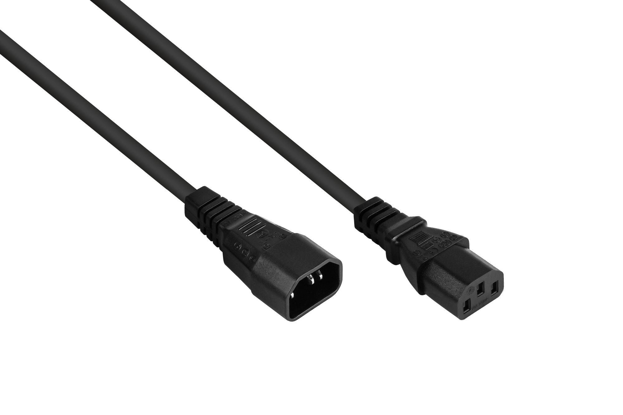 Kaltgeräteverlängerung Kaltgeräte-Stecker C14 (gerade) an Kaltgeräte-Buchse C13 (gerade), schwarz, 0,75mm², 1m-0