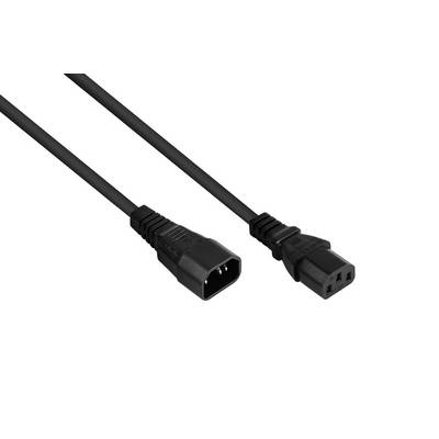 Kaltgeräteverlängerung Kaltgeräte-Stecker C14 (gerade) an Kaltgeräte-Buchse C13 (gerade), schwarz, 0,75mm², 1m-0