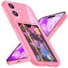 NALIA Klare Neon Hülle mit Kartenhalter für iPhone 16, Bunte Handyhülle mit Kartenfach, Durchsichtiges Silikon Rosa