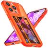 NALIA Klare Neon Hülle mit Kartenhalter für iPhone 16 Pro, Bunte Handyhülle mit Kartenfach, Silikon Durchsichtig Orange