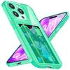 NALIA Klare Neon Hülle mit Kartenhalter für iPhone 16 Pro, Bunte Handyhülle mit Kartenfach, Silikon Durchsichtig Türkis