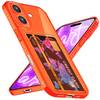 NALIA Klare Neon Hülle mit Kartenhalter für iPhone 16, Bunte Handyhülle mit Kartenfach, Durchsichtiges Silikon Orange