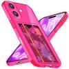 NALIA Klare Neon Hülle mit Kartenhalter für iPhone 16, Bunte Handyhülle mit Kartenfach, Durchsichtiges Silikon Pink