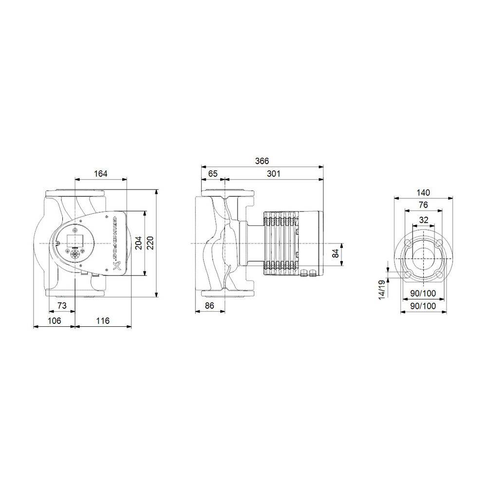 Grundfos Umwälzpumpe elektronisch geregelt MAGNA3 65-120FN, PN 6/10 230V, 340mm max. Förderh. 12m Volumenst. 42,5m3/h-1