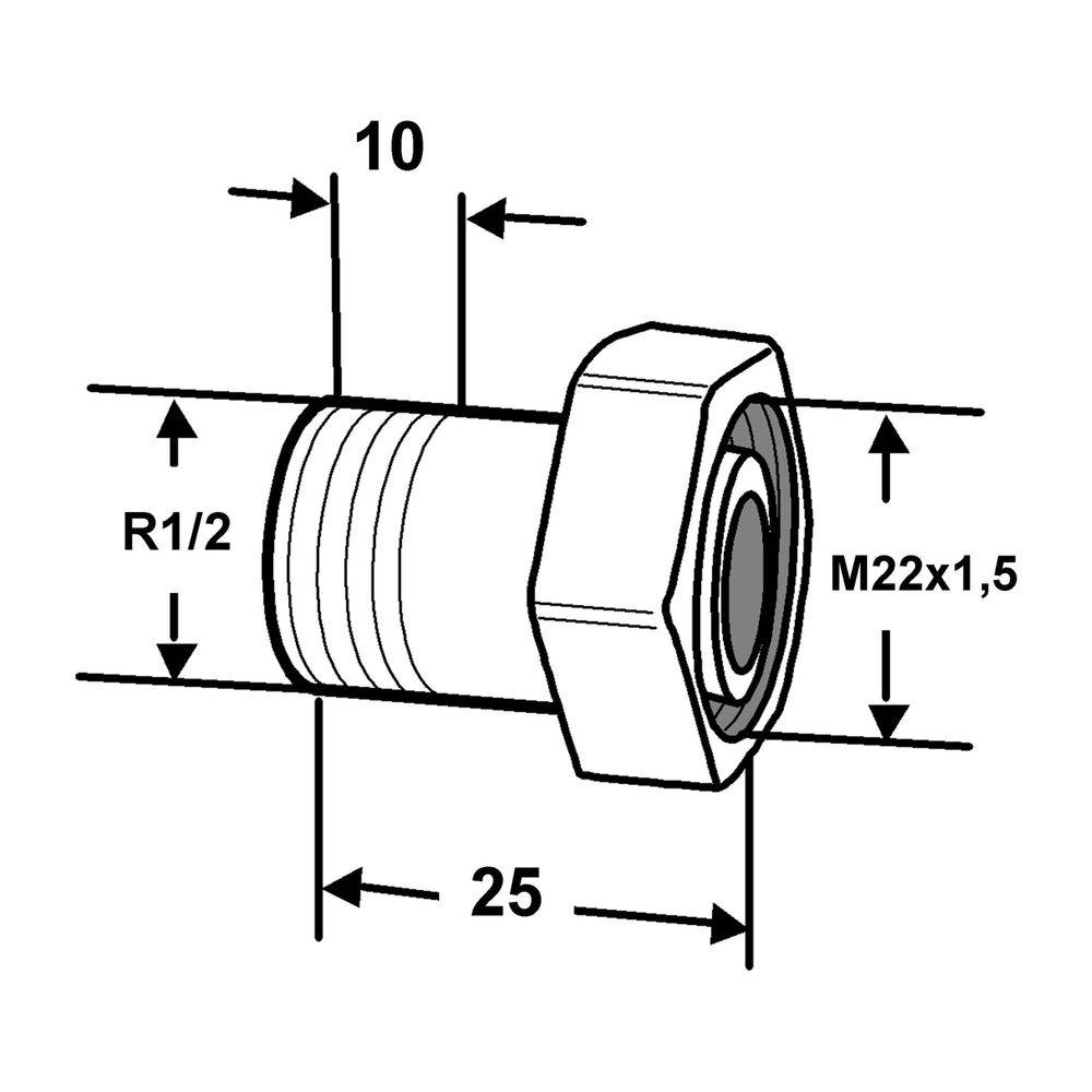 IMI Heimeier Heizkörper-Anschlussverschraubung, R 1/2" x M22, Ametal-C vernickelt-1