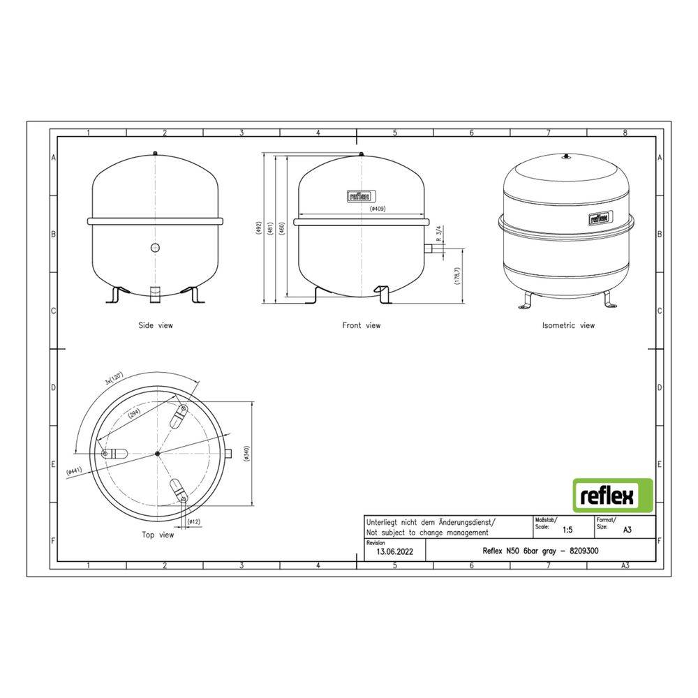 Reflex Ausdehnungsgefäß N MAG 50, 50L, 6 bar, stehend, Halbmembran, Grau-1