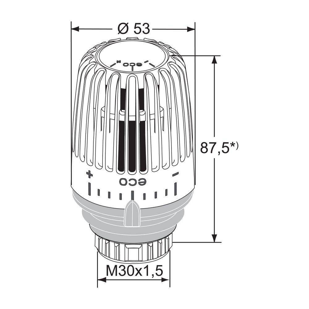 IMI Heimeier Thermostat-Kopf K-eco, mit eingebautem Fühler, Weiß-0