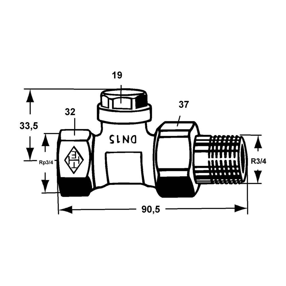 IMI Heimeier Verschraubung Regulux, Durchgangsform, DN 20, Rotguss vernickelt-1