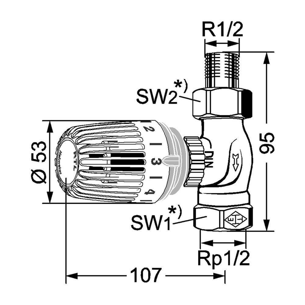 IMI Heimeier Rücklauftemperaturbegrenzer RTL Durchgangsform, Außengewinde R 1/2"-1