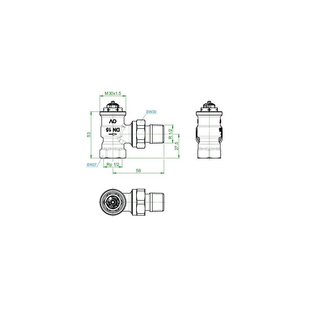 Oventrop AV 9 Thermostatventil DN 15, R 1/2", PN 10, Eckausführung, 1183704-1