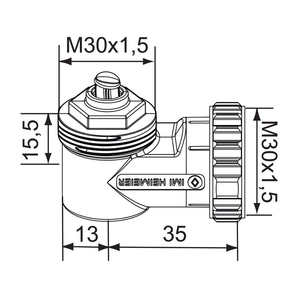 IMI Heimeier Winkelanschluss, M30x1,5 für Thermostat-Köpfe und Stellantriebe, Messing, Weiß, 7300-00.700-1