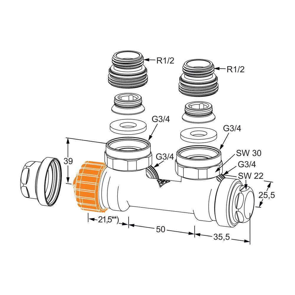 IMI Heimeier Ventil Multilux Eclipse Eckform, Anschluss Heizkörper Rp 1/2" Innengewinde-1