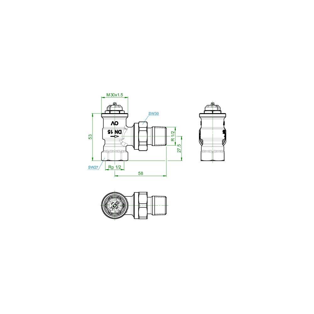 Oventrop AQ Thermostatventil DN 15, Eckausführung, mit Q-Tech, 1183064-1