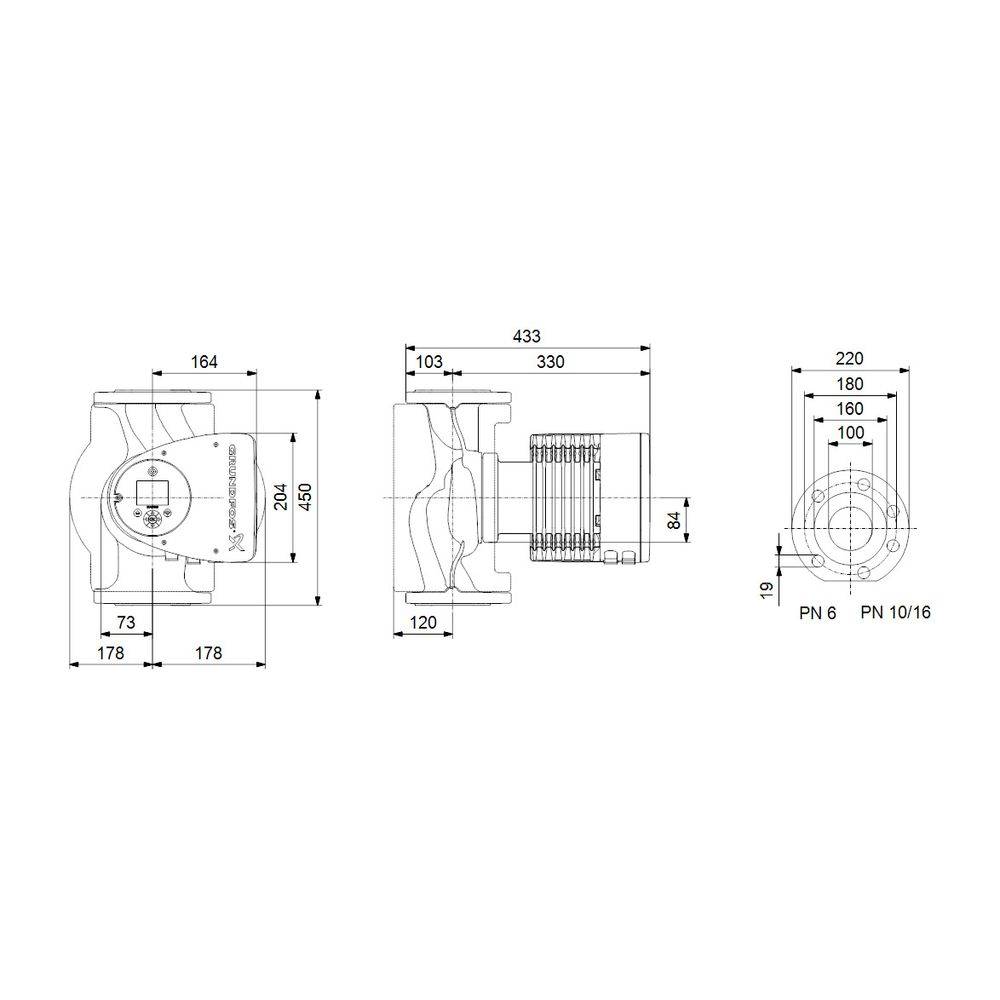Grundfos Umwälzpumpe elektronisch geregelt MAGNA3 100-60F, PN 10 230V, 450mm max. Förderh. 6m Volumenst. 53m3/h-2