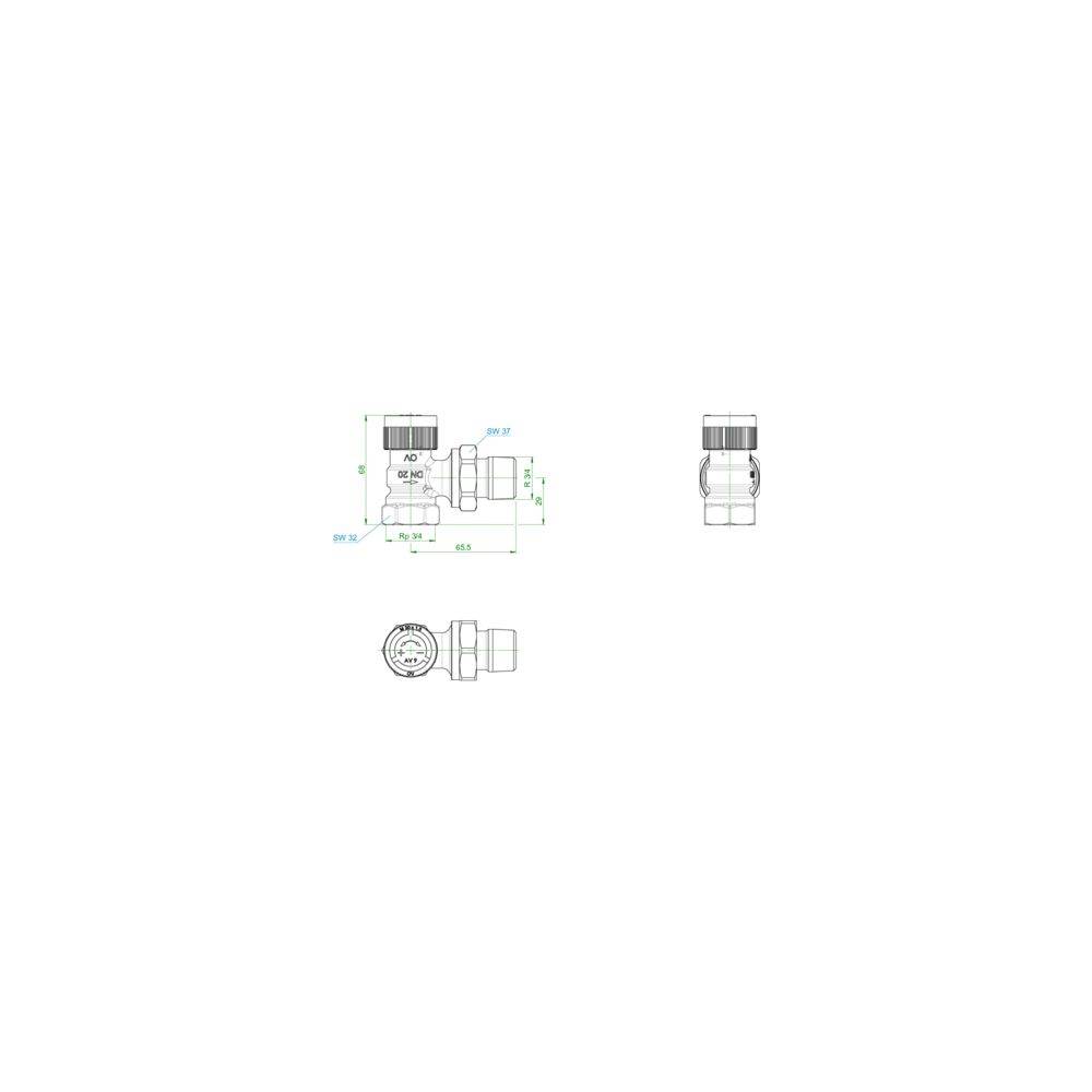 Oventrop AV 9 Thermostatventil DN 20, R 3/4", PN 10, Eckausführung, 1183706-2