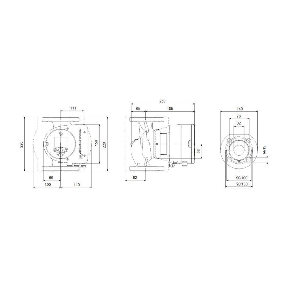 Grundfos Umwälzpumpe elektronisch geregelt MAGNA3 32-100F, PN 16 230V, 220mm max. Förderh. 10m Volumenst. 10,5m3/h-2