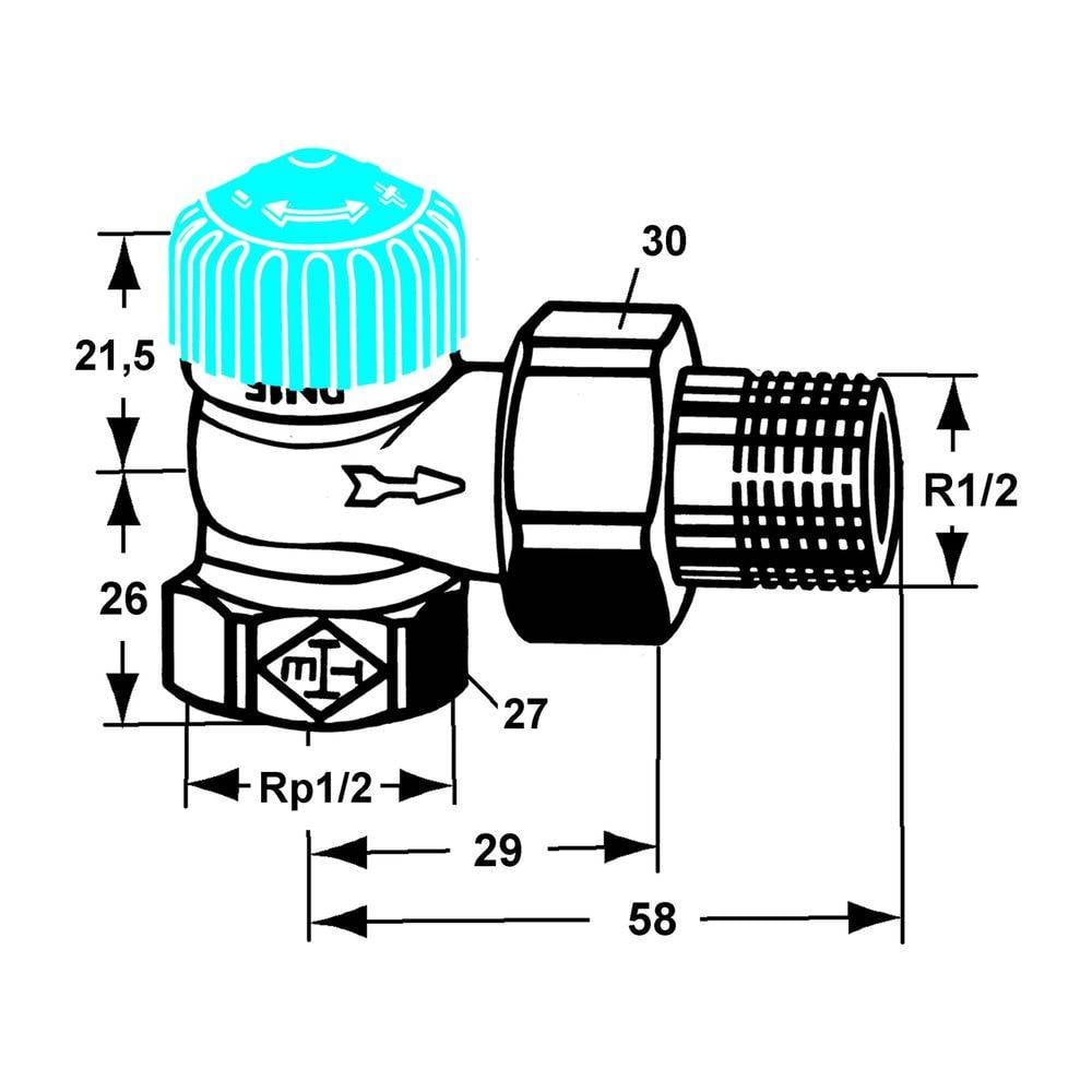 IMI Heimeier Thermostat-Ventilunterteil mit geringem Widerstand, Eckform DN 15-1