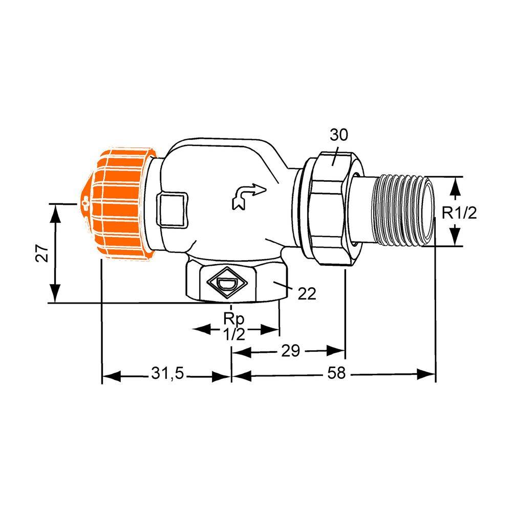 IMI Heimeier Thermostat-Ventilunterteil Eclipse, Axialform DN 15-1