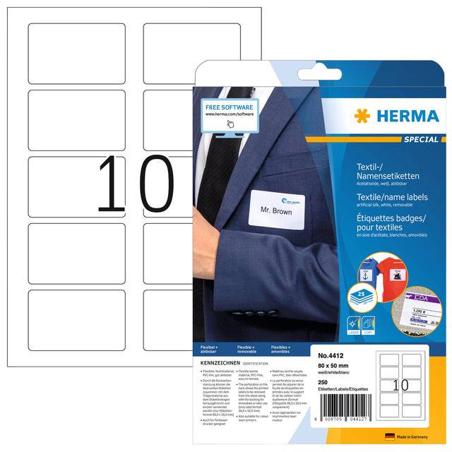 HERMA Special - Selbstklebend - weiß - 50 x 80 mm 250 Stck. (25 Bogen x 10)-9