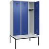 Spind Evolo PLUS Sitzbank 3 Abteile lichtgrau / enzianblau B 1200 mm Zylinderschloss mit untergebauter