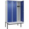 Spind Evolo PLUS Sitzbank 3 Abteile lichtgrau / enzianblau B 1200 mm Zylinderschloss mit auskragender