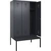 Spind Evolo PLUS Sitzbank 3 Abteile grau B 1200 mm Zylinderschloss mit untergebauter Sitzbank Kunststoff.