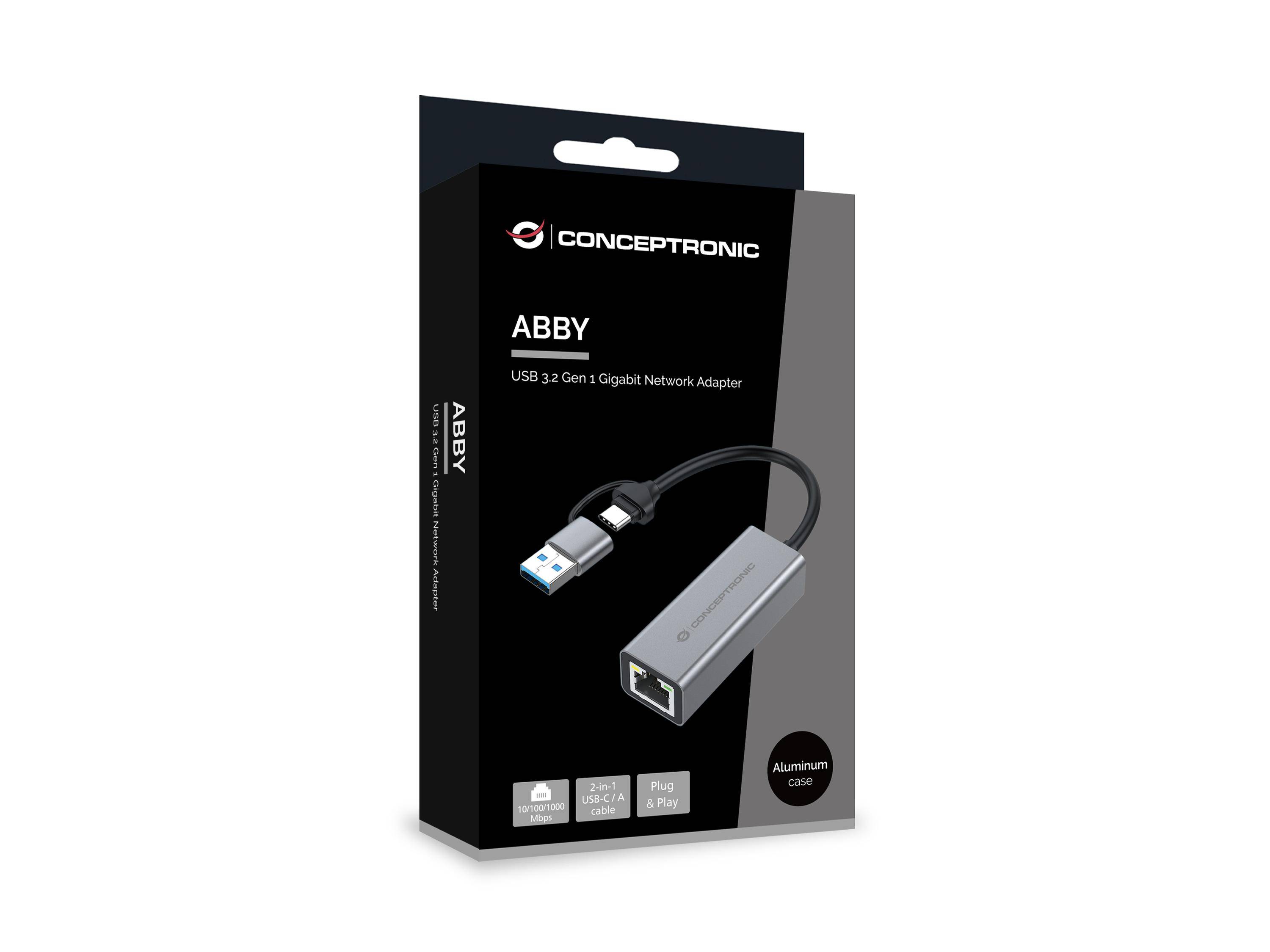 Conceptronic ABBY08G Gigabit USB 3.0 Netzwerkadapter - Adapter - Digital/Daten - Adapter - Digital/Daten-1
