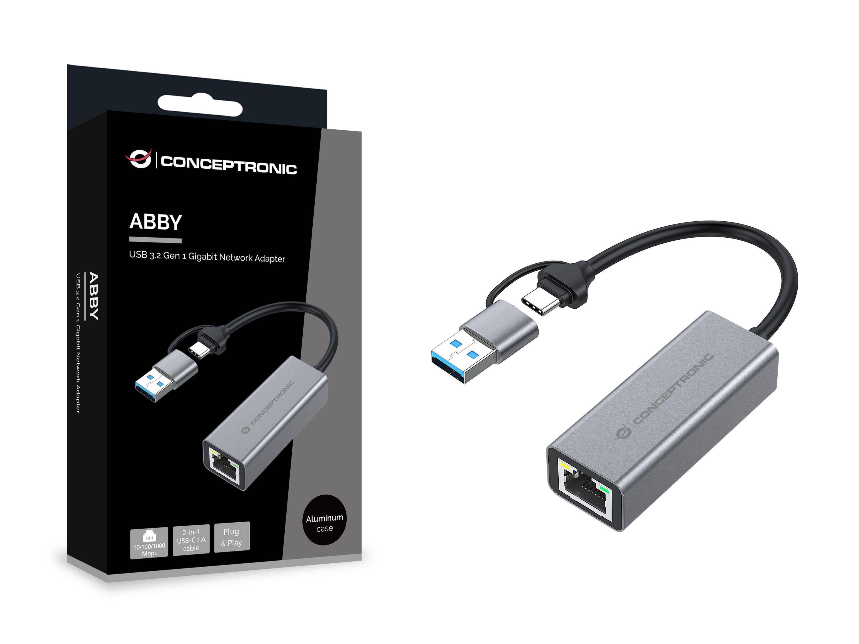 Conceptronic ABBY08G Gigabit USB 3.0 Netzwerkadapter - Adapter - Digital/Daten - Adapter - Digital/Daten-2