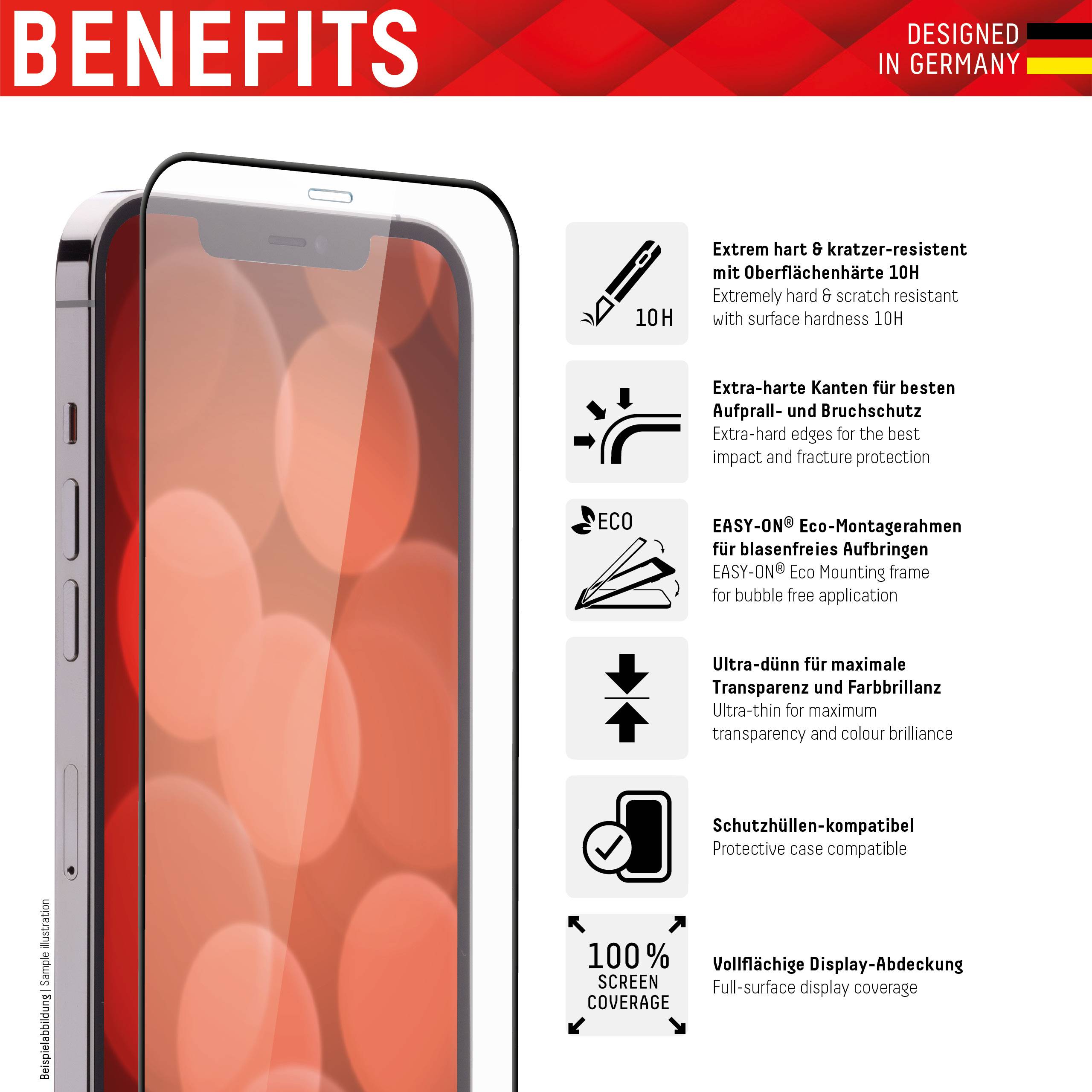 DISPLEX Full Cover Panzerglas (10H) für Apple iPhone 14 Pro, Eco-Montagerahmen, volle-4