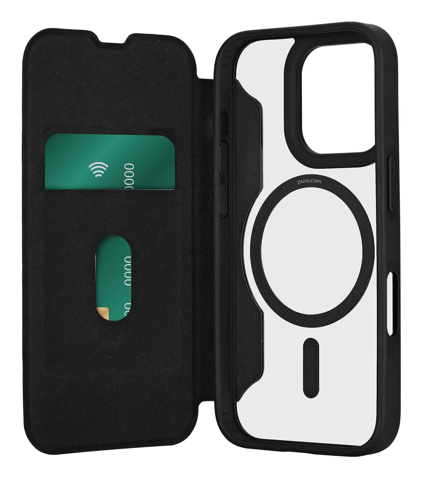 Puro Book Mag MagSafe Lederhülle Flip Kartensteckplatz iPhone 16 Pro Max – Schwarz-0