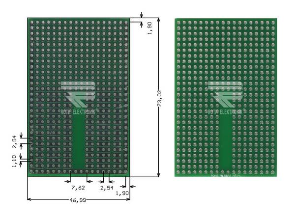 Roth Elektronik RE944-S3 Laborkarte FR4 73,0 x 47,0 mm 1,5 mm zweiseitig RM 2,54 Ø 1,1 mm 35 µm