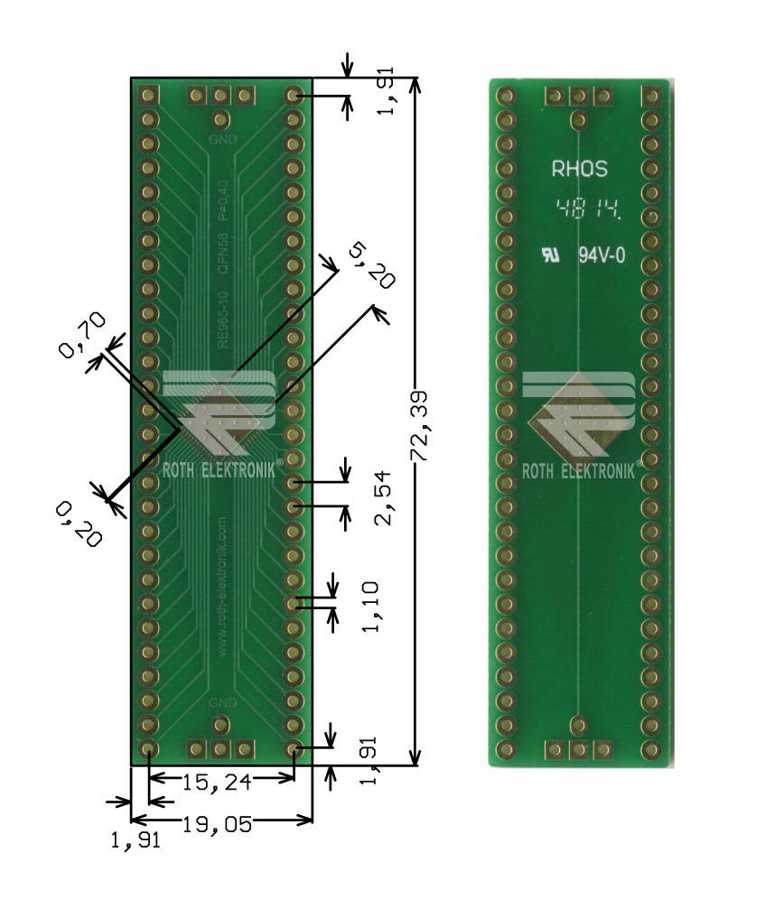 Roth Elektronik RE965-10 IC-Adapterplatine FR4 72,4 x 19,0 mm 1,5 mm zweiseitig RM 2,54 Ø 1,1 mm 35 µm-0