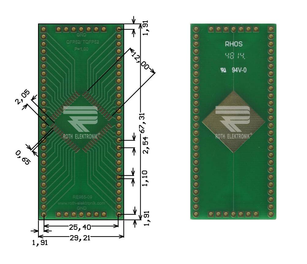 Roth Elektronik RE965-09 IC-Adapterplatine FR4 67,3 x 29,2 mm 1,5 mm zweiseitig RM 2,54 Ø 1,1 mm 35 µm-0