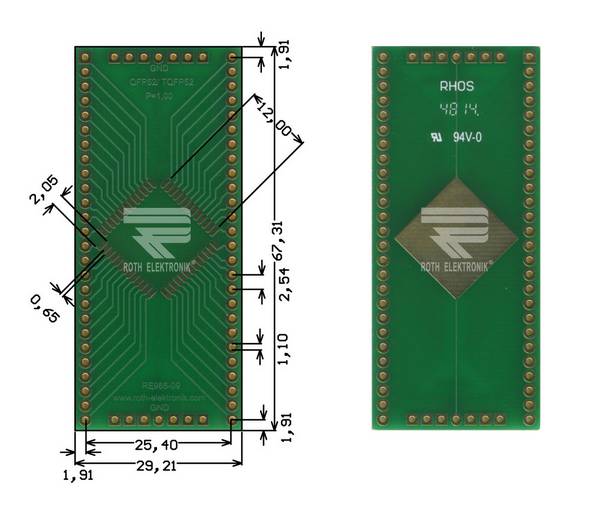 Roth Elektronik RE965-09 IC-Adapterplatine FR4 67,3 x 29,2 mm 1,5 mm zweiseitig RM 2,54 Ø 1,1 mm 35 µm