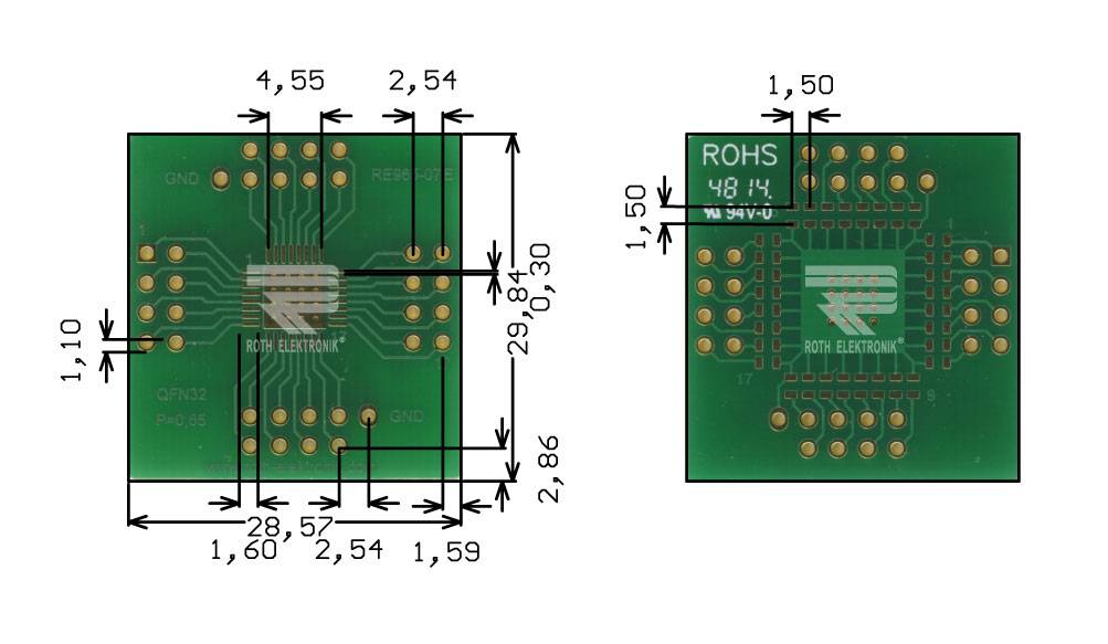 Roth Elektronik RE965-07E IC-Adapterplatine FR4 29,8 x 28,6 mm 1,5 mm zweiseitig RM 2,54 Ø 1,1 mm 35 µm-0