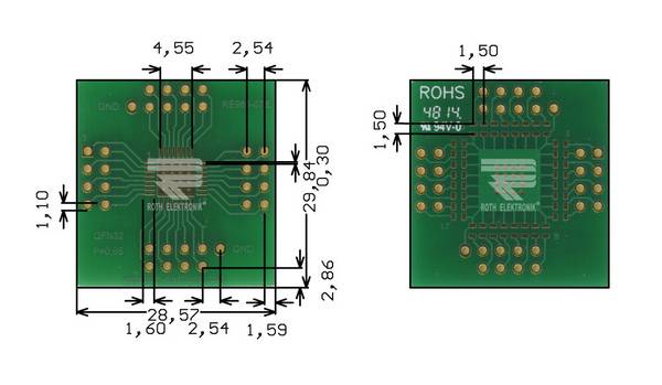 Roth Elektronik RE965-07E IC-Adapterplatine FR4 29,8 x 28,6 mm 1,5 mm zweiseitig RM 2,54 Ø 1,1 mm 35 µm